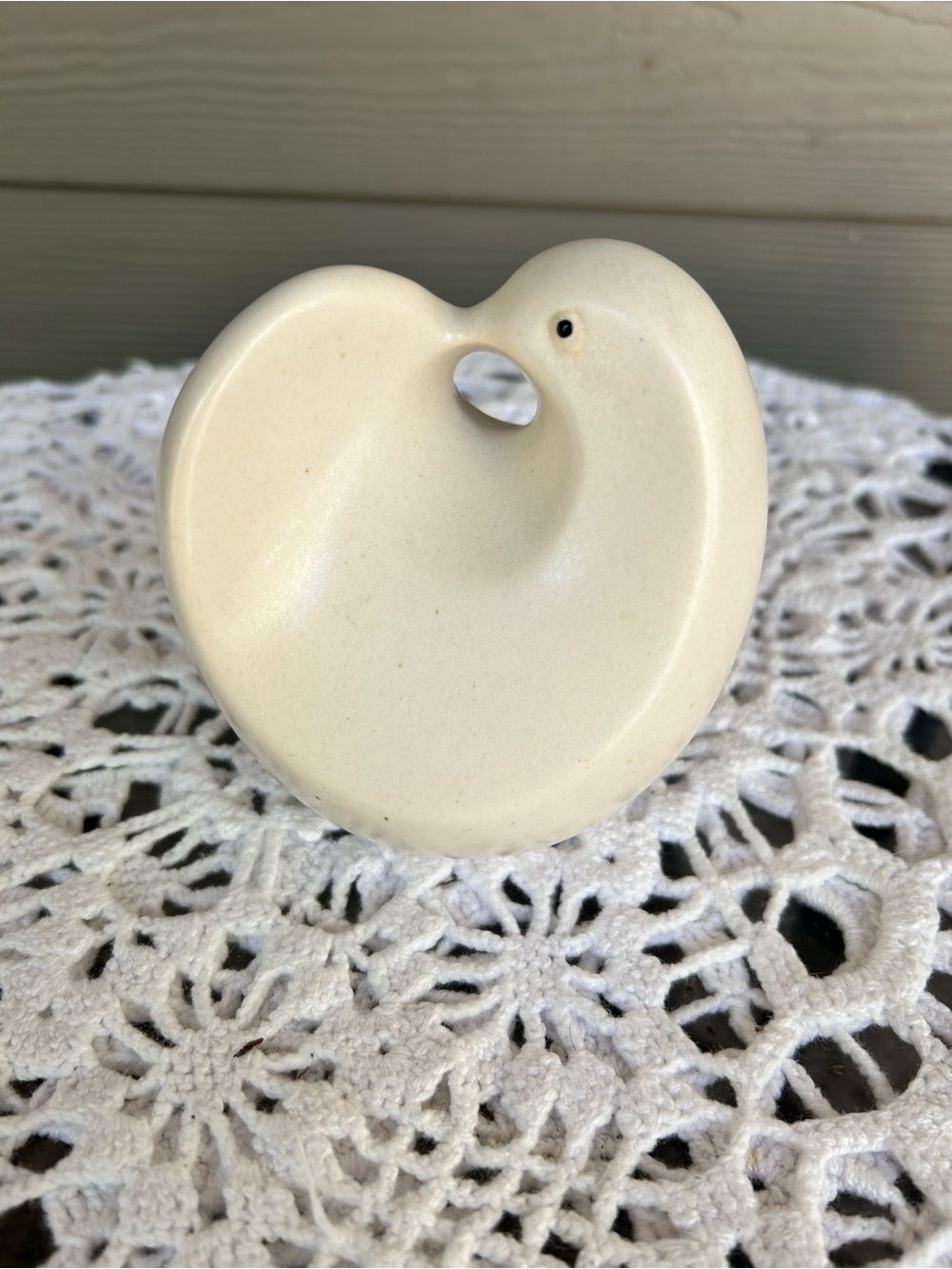 Cream Ceramic Heart Bird Figurine - Decorative Home Accent